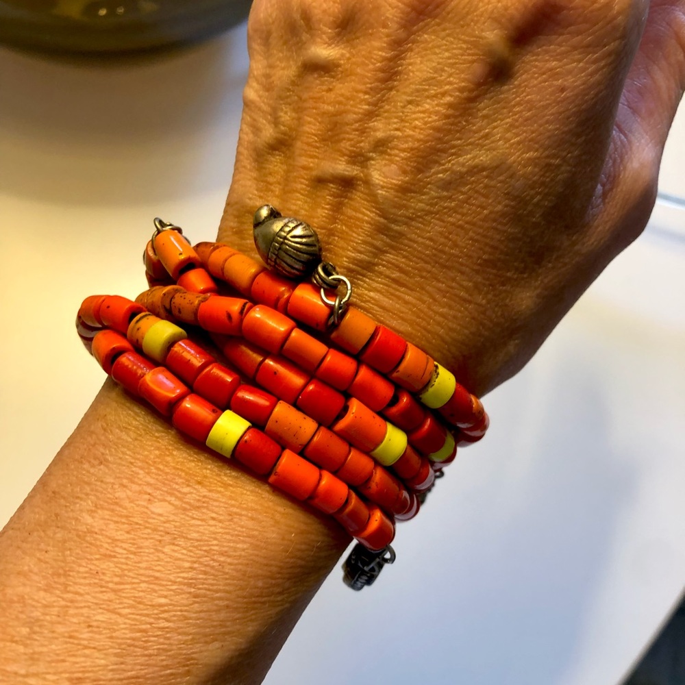 Orange/red/yellow multi-strand beaded bracelet